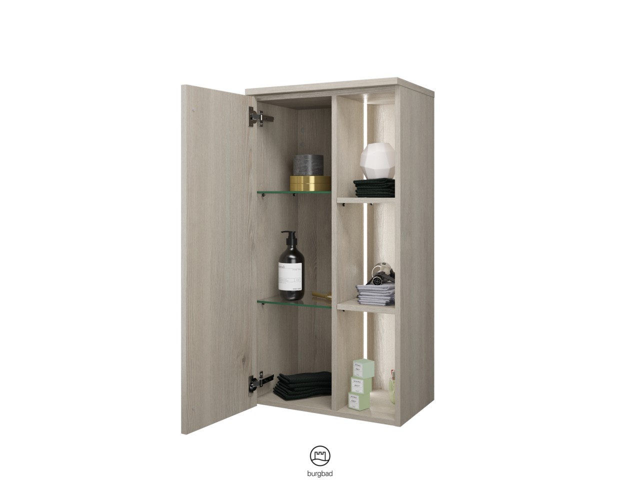 Burgbad Halbhoch-Schrank Badu, 980x500x320 Eiche Dekor Flanelle UHUA050RF3696 von Burgbad