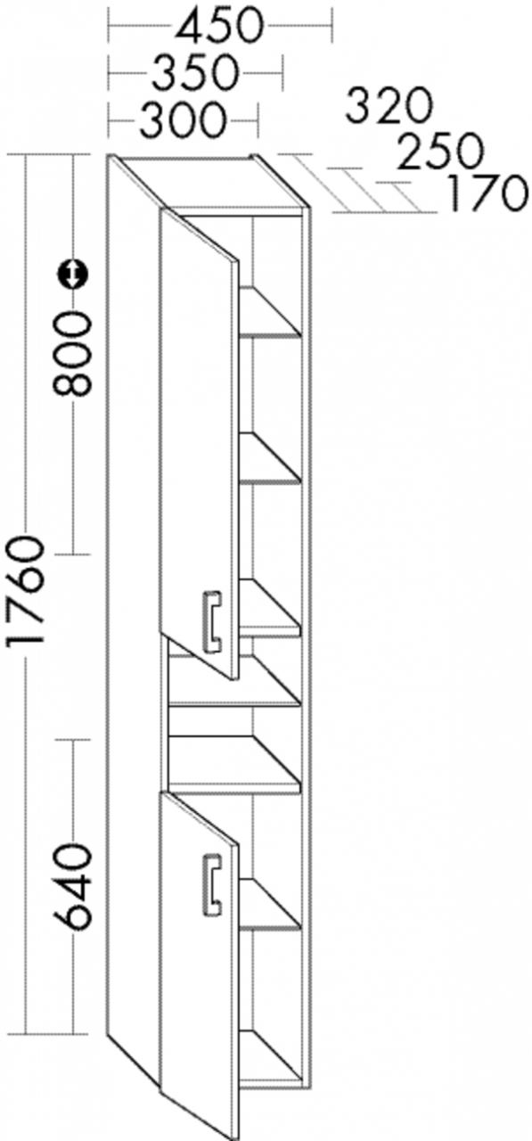 Burgbad Hochschrank Sys30 PG1 1760x350x250 Eiche Dekor Cashmere, HSM3532LF2240 HSM3532LF2240 von Burgbad