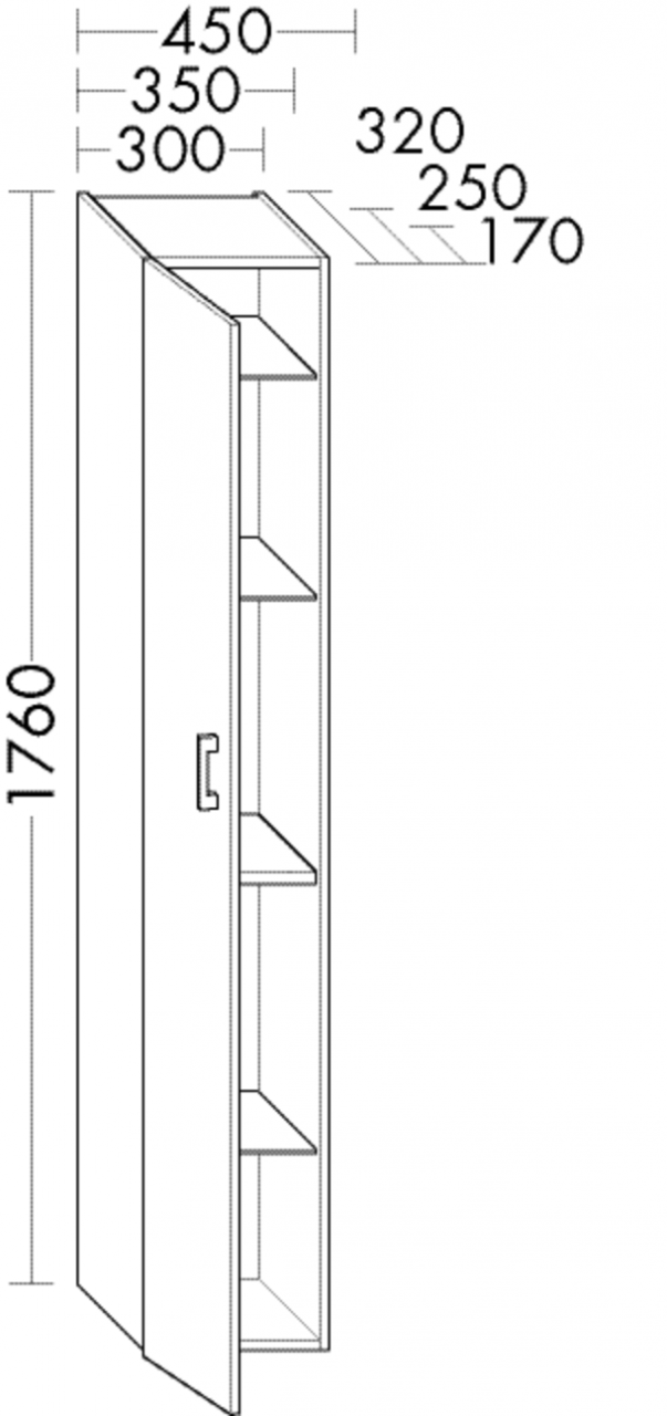 Burgbad Hochschrank Sys30 PG2 1760x300x250 Hacienda Schwarz Rahmen, HSM3020RF2233 HSM3020RF2233 von Burgbad