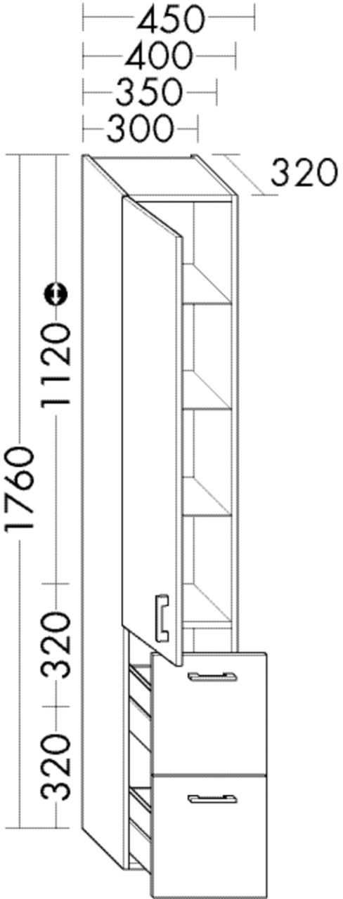 Burgbad Hochschrank Sys30 PG3 1760x350x320 Schwarz Hochglanz, HSBC035LF2755 HSBC035LF2755 von Burgbad