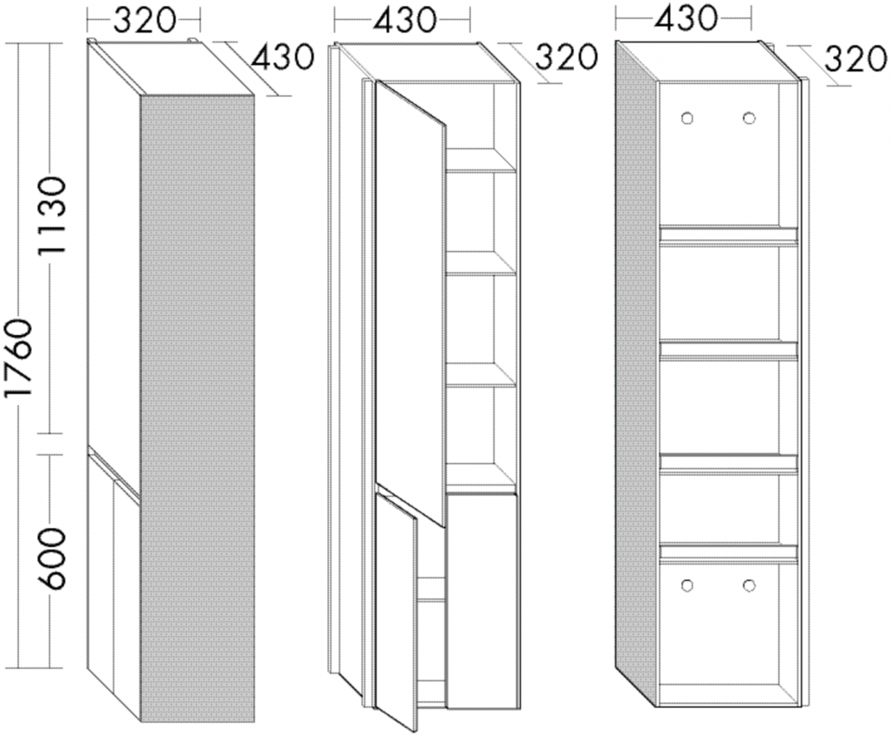 Burgbad Raumteiler YSO PG2 HGL 1760x320x430 Anthrazit Hochglanz , HSHA058LF2157 HSHA058LF2157 von Burgbad