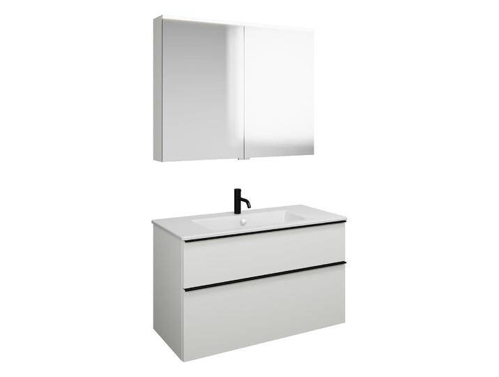 burgbad Eqio Badmöbel-Set 102 cm mit Keramik-Waschtisch Slim und Unterschrank mit Griffleiste G0252, mit Spiegelschrank 2370505 von Burgbad