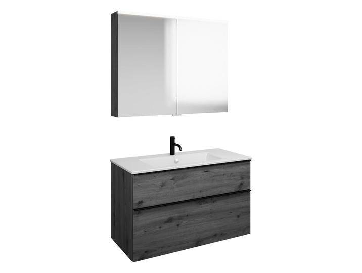 burgbad Eqio Badmöbel-Set 102 cm mit Keramik-Waschtisch Slim und Unterschrank mit Griffleiste G0252, mit Spiegelschrank 2370509 von Burgbad