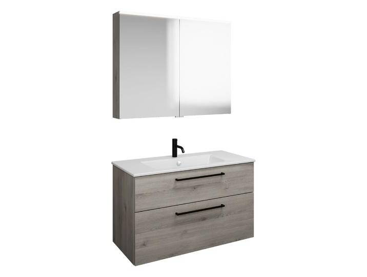 burgbad Eqio Badmöbel-Set 102 cm mit Keramik-Waschtisch Slim und Unterschrank mit Stangengriff G0234, mit Spiegelschrank 2370527 von Burgbad
