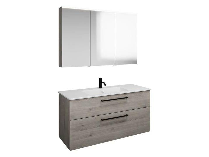burgbad Eqio Badmöbel-Set 122 cm mit Keramik-Waschtisch Slim und Unterschrank mit Stangengriff G0234, mit Spiegelschrank 2370755 von Burgbad