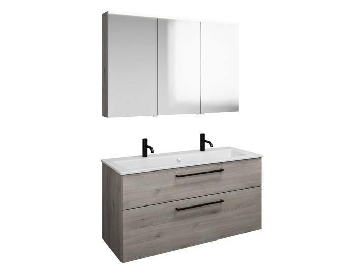burgbad Eqio Badmöbel-Set 122 cm mit Keramik-Waschtisch Slim und Unterschrank mit Stangengriff G0234, mit Spiegelschrank 2370939 von Burgbad