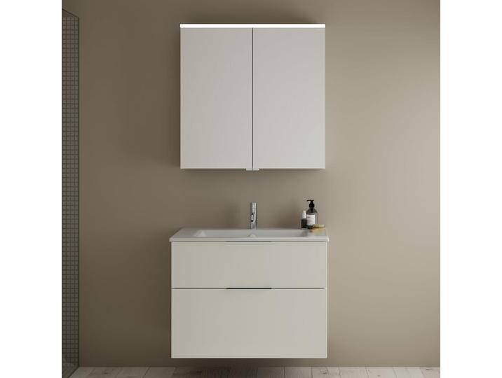 burgbad Eqio Badmöbel-Set 82 cm mit Keramik-Waschtisch Slim und Unterschrank mit Griff G0146, mit Spiegelschrank 2353874 von Burgbad