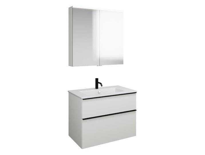 burgbad Eqio Badmöbel-Set 82 cm mit Keramik-Waschtisch Slim und Unterschrank mit Griffleiste G0252, mit Spiegelschrank 2370180 von Burgbad