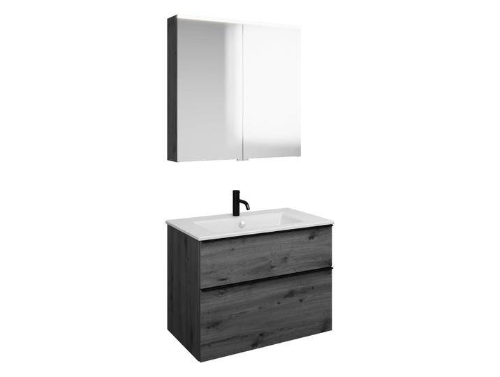burgbad Eqio Badmöbel-Set 82 cm mit Keramik-Waschtisch Slim und Unterschrank mit Griffleiste G0252, mit Spiegelschrank 2370185 von Burgbad