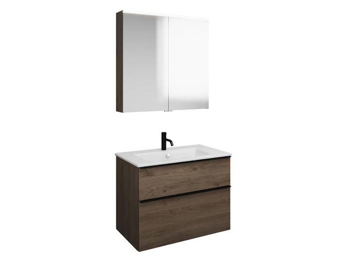 burgbad Eqio Badmöbel-Set 82 cm mit Keramik-Waschtisch Slim und Unterschrank mit Griffleiste G0252, mit Spiegelschrank 2370187 von Burgbad