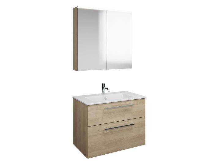 burgbad Eqio Badmöbel-Set 82 cm mit Keramik-Waschtisch Slim und Unterschrank mit Stangengriff P95, mit Spiegelschrank 2370254 von Burgbad