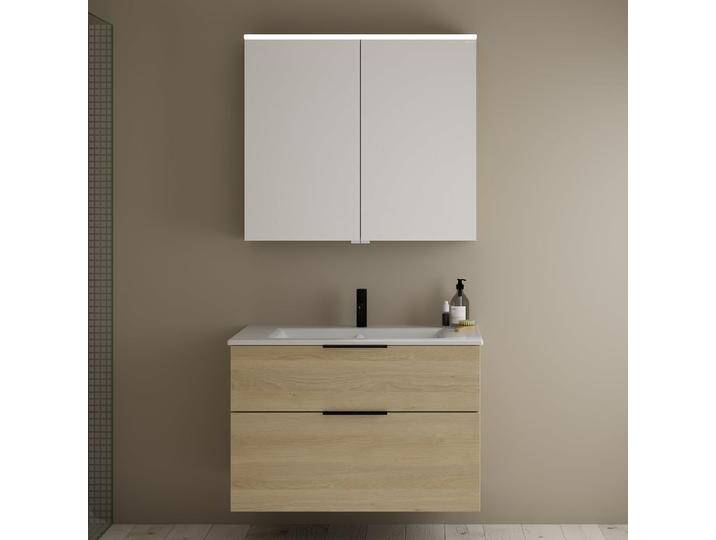 burgbad Eqio Badmöbel-Set 92 cm mit Keramik-Waschtisch Slim und Unterschrank mit Griff G0200, mit Spiegelschrank 2353943 von Burgbad