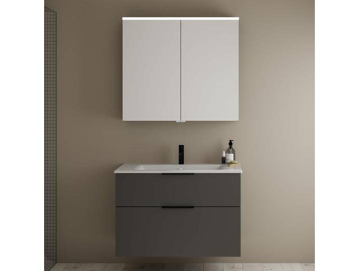 burgbad Eqio Badmöbel-Set 92 cm mit Keramik-Waschtisch Slim und Unterschrank mit Griff G0200, mit Spiegelschrank 2353984 von Burgbad