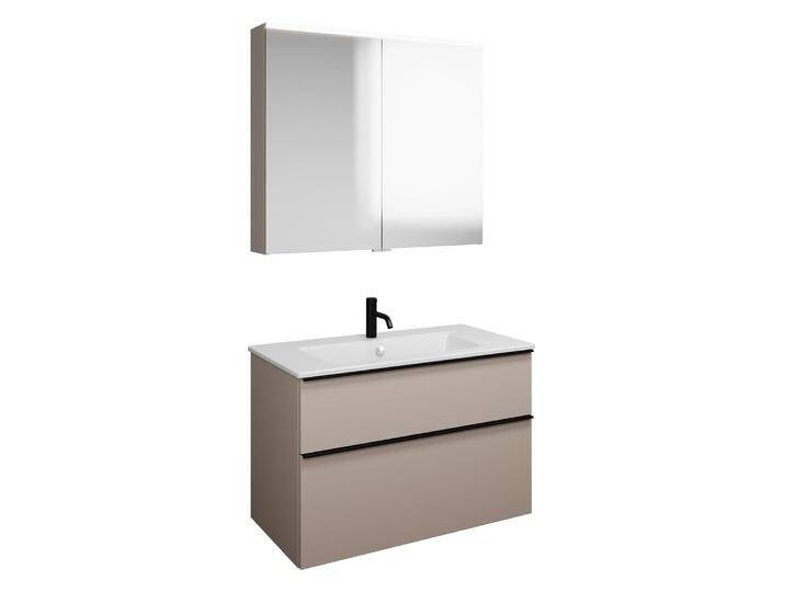 burgbad Eqio Badmöbel-Set 92 cm mit Keramik-Waschtisch Slim und Unterschrank mit Griffleiste G0252, mit Spiegelschrank 2370428 von Burgbad