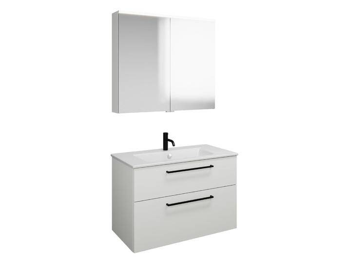 burgbad Eqio Badmöbel-Set 92 cm mit Keramik-Waschtisch Slim und Unterschrank mit Stangengriff G0234, mit Spiegelschrank 2370491 von Burgbad