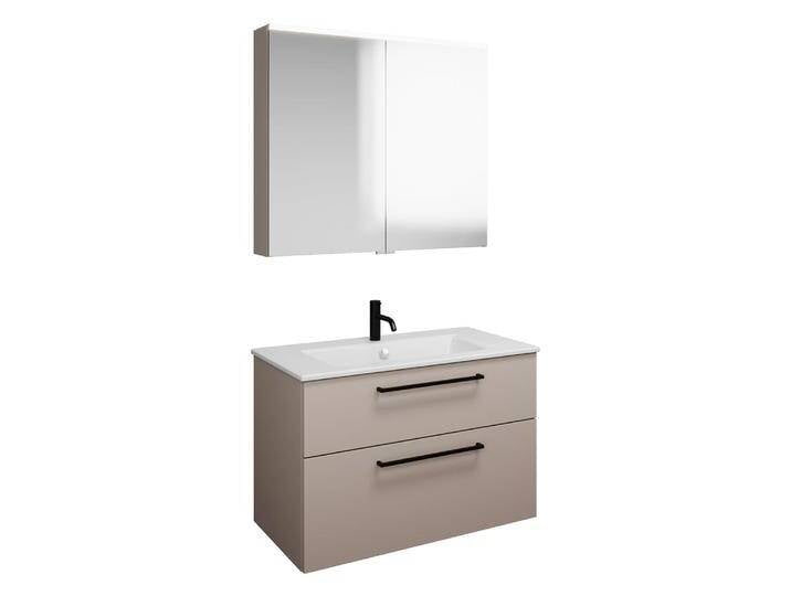 burgbad Eqio Badmöbel-Set 92 cm mit Keramik-Waschtisch Slim und Unterschrank mit Stangengriff G0234, mit Spiegelschrank 2370503 von Burgbad