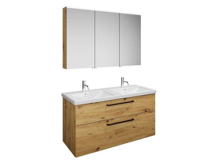 burgbad Eqio Möbelkombination inkl. Keramik-Doppelwaschtisch 123 cm, Doppeltür Spiegelschrank links, mit Stangengriff G0234 2271576 von Burgbad