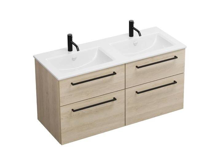 burgbad Eqio Waschtischkombination mit Keramik-Doppelwaschtisch Slim, 122 cm, mit Stangengriff G0234 2367862 von Burgbad