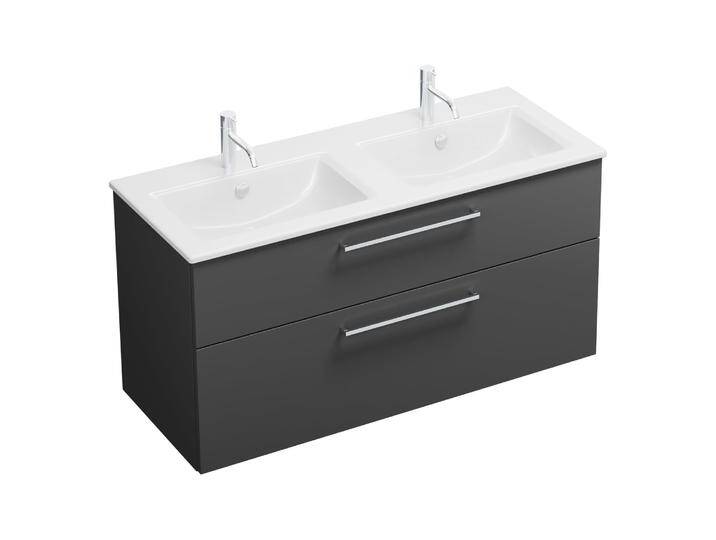burgbad Eqio Waschtischkombination mit Keramik-Doppelwaschtisch Slim, 122 cm, mit Stangengriff P95 2367877 von Burgbad