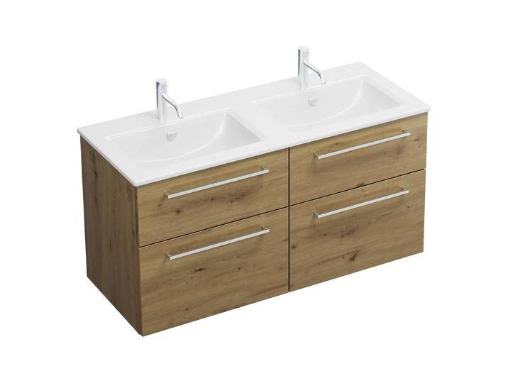 burgbad Eqio Waschtischkombination mit Keramik-Doppelwaschtisch Slim, 122 cm, mit Stangengriff P95 2367881 von Burgbad