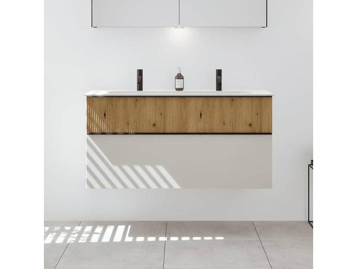burgbad Fiumo 2.0 Mineralguss-Waschtisch mit Waschtischunterschrank 122 cm, mit Griff G0200 2377552 von Burgbad