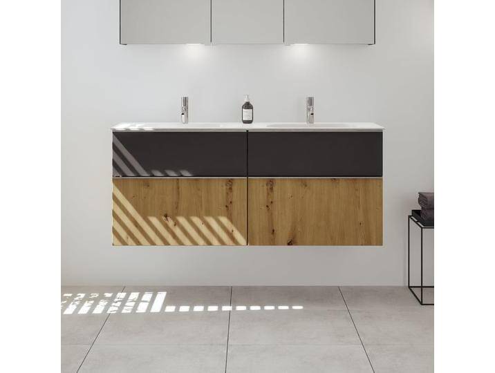 burgbad Fiumo 2.0 Mineralguss-Waschtisch mit Waschtischunterschrank 142 cm, mit Griff G0146 2377317 von Burgbad