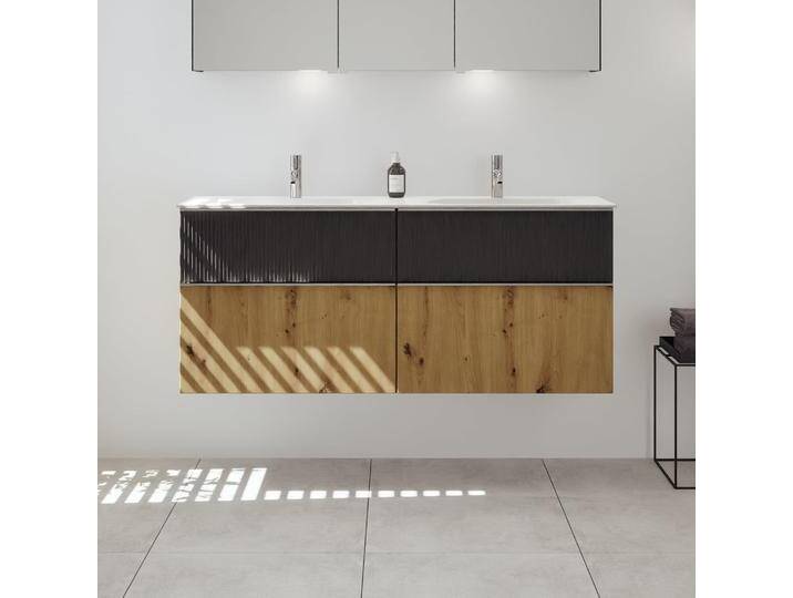 burgbad Fiumo 2.0 Mineralguss-Waschtisch mit Waschtischunterschrank 142 cm, mit Griff G0146 2377417 von Burgbad