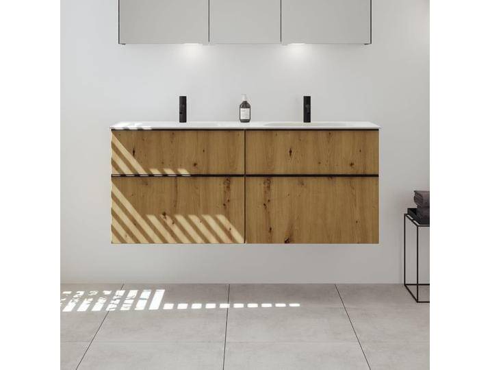 burgbad Fiumo 2.0 Mineralguss-Waschtisch mit Waschtischunterschrank 142 cm, mit Griff G0200 2377486 von Burgbad