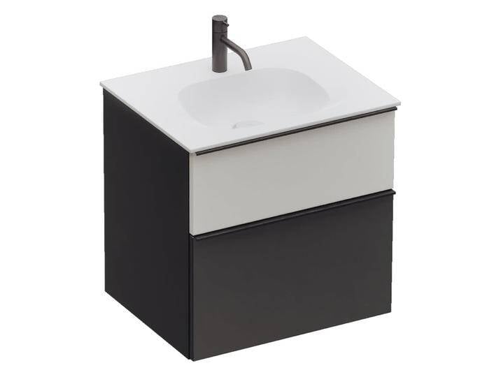 burgbad Fiumo 2.0 Mineralguss-Waschtisch mit Waschtischunterschrank 62 cm, mit Griff G0200 2377084 von Burgbad