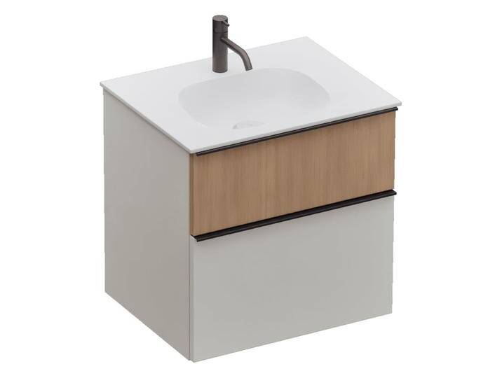 burgbad Fiumo 2.0 Mineralguss-Waschtisch mit Waschtischunterschrank 62 cm, mit Griff G0200 2377586 von Burgbad