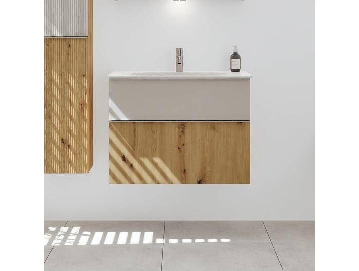 burgbad Fiumo 2.0 Mineralguss-Waschtisch mit Waschtischunterschrank 82 cm, mit Griff G0146 2377097 von Burgbad