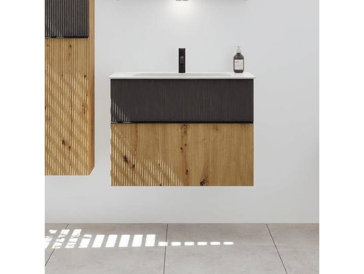 burgbad Fiumo 2.0 Mineralguss-Waschtisch mit Waschtischunterschrank 82 cm, mit Griff G0200 2377378 von Burgbad