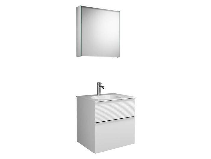 burgbad Fiumo Badmöbel-Set 62 cm mit Waschtisch und Unterschrank mit Griff G0146 sowie mit Spiegelschrank mit Türanschlag links 2341462 von Burgbad