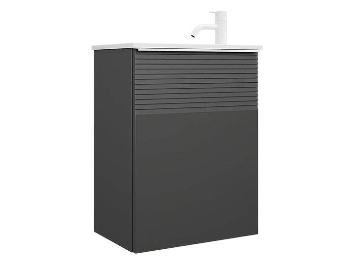 burgbad Fiumo Mineralguss-Waschtisch mit Unterschrank 47 cm, mit 1 Tür mit mit Plissée-Struktur Anschlag rechts, mit Griff G0223 2340572 von Burgbad