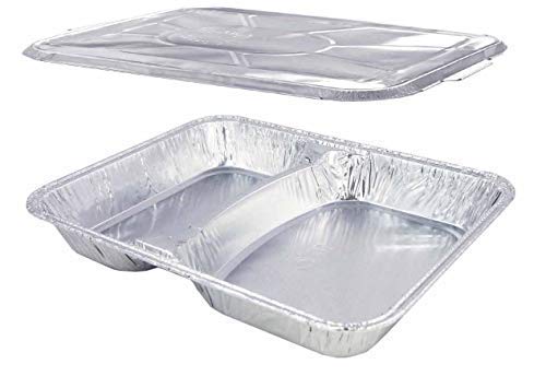 Alu-Menüschalen 2-geteilt flach R880-812G mit Deckel 227 x 177 x 30 mm Aluschalen Komplett SET (500) von Burgenland Verpackungen