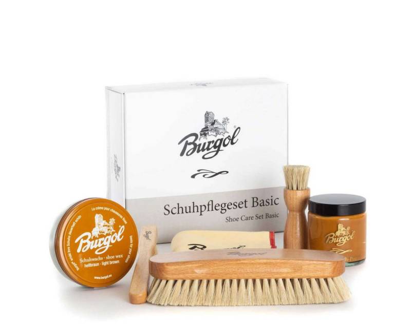 Burgol Burgol Schuhpflegeset Basic mit Schuhpomade, Schuhwachs, Rosshaarbürs Lederpflegeset von Burgol