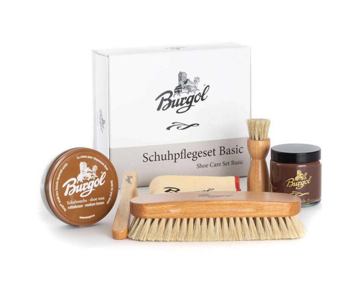 Burgol Burgol Schuhpflegeset Basic mit Schuhpomade, Schuhwachs, Rosshaarbürs Lederpflegeset von Burgol