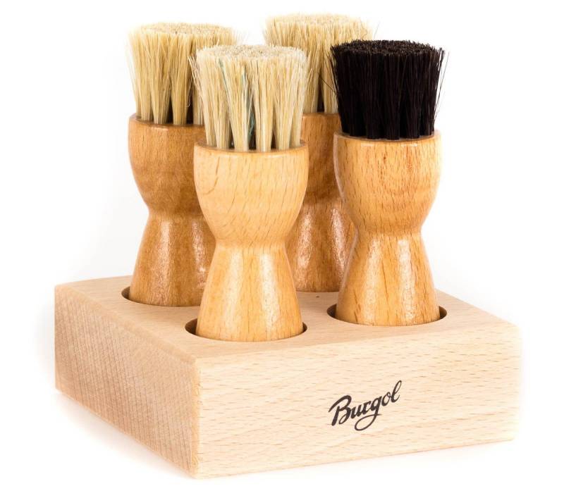 Burgol Schuhputzbürste Bürstencaddy Set mit 4 Tiegelbürsten und einem Standfuß, (5-tlg) von Burgol