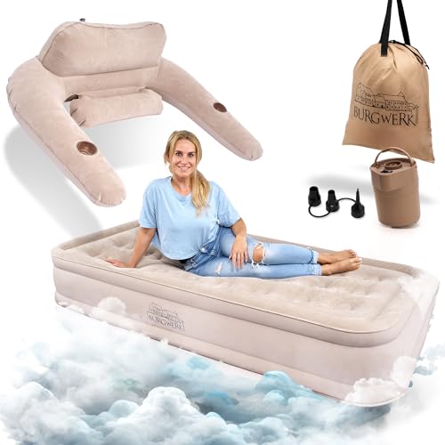 Burgwerk Luftbett für 1 Person [Praktisches 3 in 1 System] | Selbstaufblasendes Gästebett in 100x200 | Luftmatratze selbstaufblasend, Aufblasbare Matratze von Burgwerk