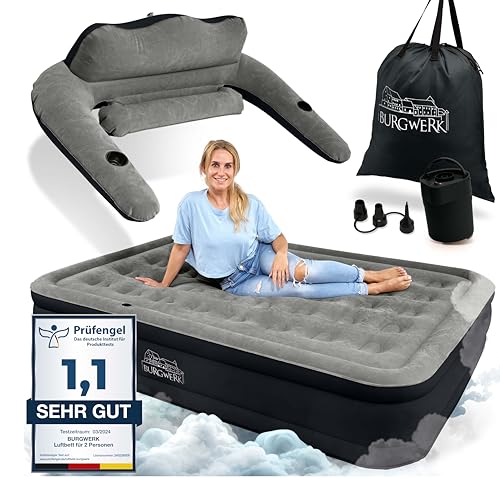 Burgwerk Luftbett für 2 Personen [Praktisches 3 in 1 System] | Selbstaufblasendes Gästebett in 150x200 | Luftmatratze selbstaufblasend, Aufblasbare Matratze von Burgwerk