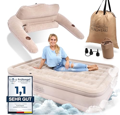 Burgwerk Luftbett für 2 Personen [Praktisches 3 in 1 System] | Selbstaufblasendes Gästebett in 150x200 | Luftmatratze selbstaufblasend, Aufblasbare Matratze von Burgwerk