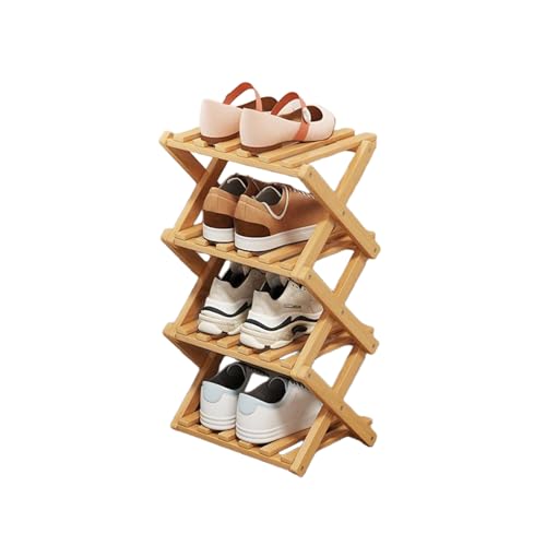 Buric Schuhregal mit 4 Etagen, aus natürlichem Bambus, faltbar, platzsparend, einfache Montage und starkes Design, Schuhständer, Regal für Schrank (Primärfarbe, vier Ebenen) von Buric