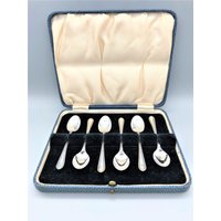6Er Set George Vi Sterling Silber Feder Kaffeelöffel, Cooper Brothers & Sons, Sheffield, 1937 von BurnellandRowe