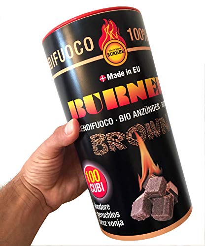 Burner Brown Bio Anzünder - 600 Stück - Umweltfreundlich, geruchlos, Nicht giftig KaminAnzünder für Kamin, Grill, Ofen oder Anzündkamin - 6 x Behälter von 100 Zündungen von Burner