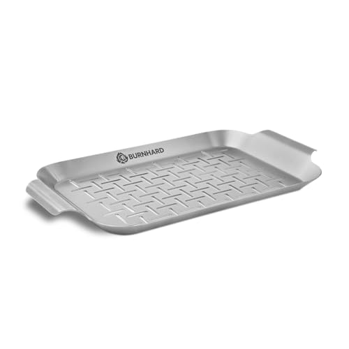 BURNHARD Grillschale 27,5 x 19 x 2 cm aus Edelstahl für Gemüse, Fleisch und Fisch, Gemüsekorb für Gas-, Elektro- und Holzkohlegrill, spülmaschinenfest, rostfrei von BURNHARD