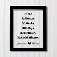 1 Jahr Jubiläumsrahmen - Benutzerdefinierte Namen Schwimmender Rahmen Jahrestagsgeschenk Jahrestag Monate Wochen Tage Stunden Minuten von BurntBranch