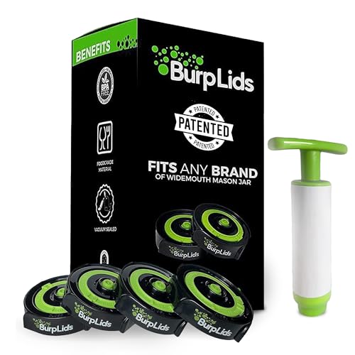 Burp Lids Aushärtungs-Set – passend für alle Einmachgläser mit breiter Öffnung – Heimernte-Essentials enthält 4 Deckel mit Absaugpumpe – vakuumversiegelt für eine erfolgreiche Heilung Burp Lids Aushärtungs-Set – passend für alle Einmachgläser mit breiter Öffnung – Heimernte-Essentials enthält 4 Deckel mit Absaugpumpe – vakuumversiegelt für eine erfolgreiche Heilung von Burp lids