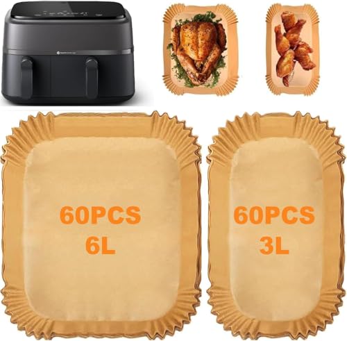 120 Stück Air Fryer Backpapier kompatibel mit Philips Dual Basket 3000 Series 6L/3L, Philips NA350/00 NA550/00, Tefal Easy Fry EY901810 EY905D (5,2L/3,1L), Air Fryer Zubehör von Burrsj