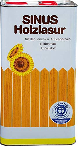 Burtex - Sinus Holzlasur 5l - Farbe: Eiche - Holzlasur innen & außen - Seidenmatt - Holzlasur für Balkon, Vordach, Gartenhaus, Zaun- wetterfest von Burtex