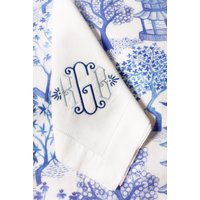 Monogrammierte Leinen-/Baumwoll-Servietten | Hochzeitsservietten Benutzerdefinierte Stickerei Dinner Serviette Cocktail Geschirrtuch von BurtonBasicsCo